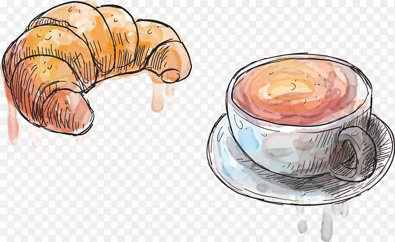 法国咖啡厅小酒馆手绘水彩画面包