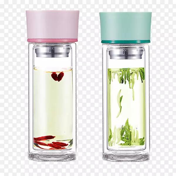玻璃瓶真空烧瓶杯粉红色绿色盖子水壶