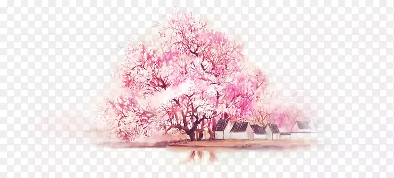 粉红色水彩画壁纸手绘水彩画桃树