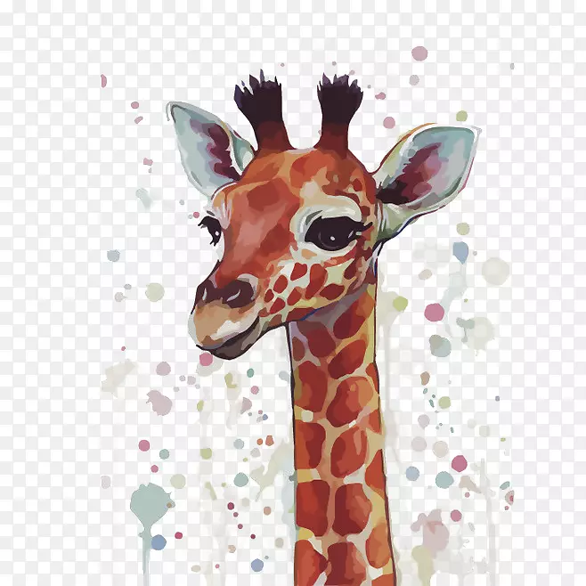长颈鹿水彩：动物水彩画艺术长颈鹿