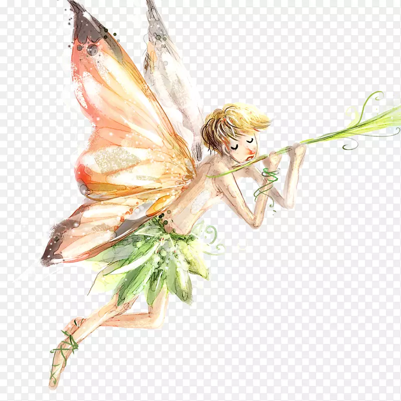 水彩画卡通精灵仙女插图-男孩穿着翅膀