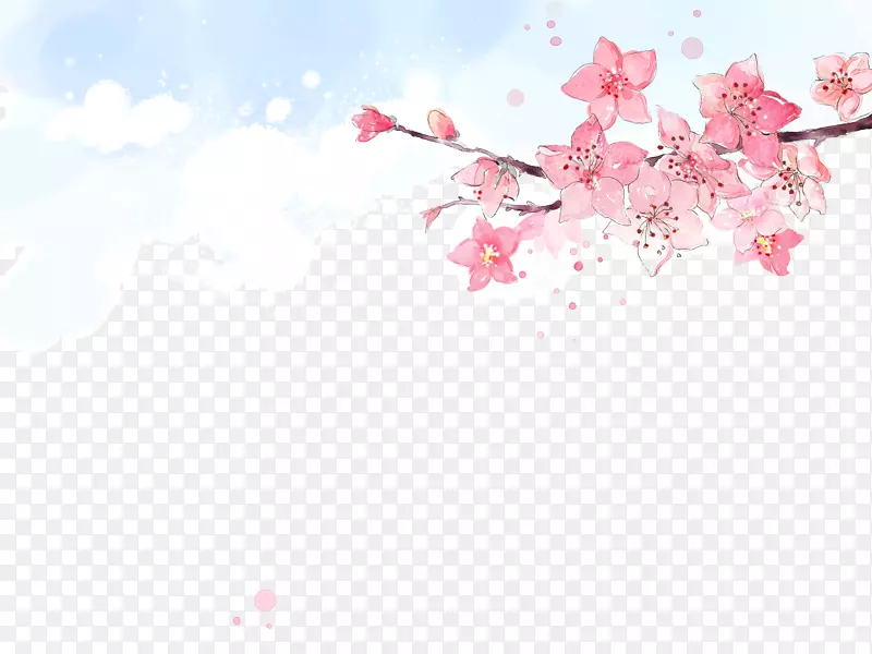 桃花樱花-富有创意的水彩画桃花插画元素