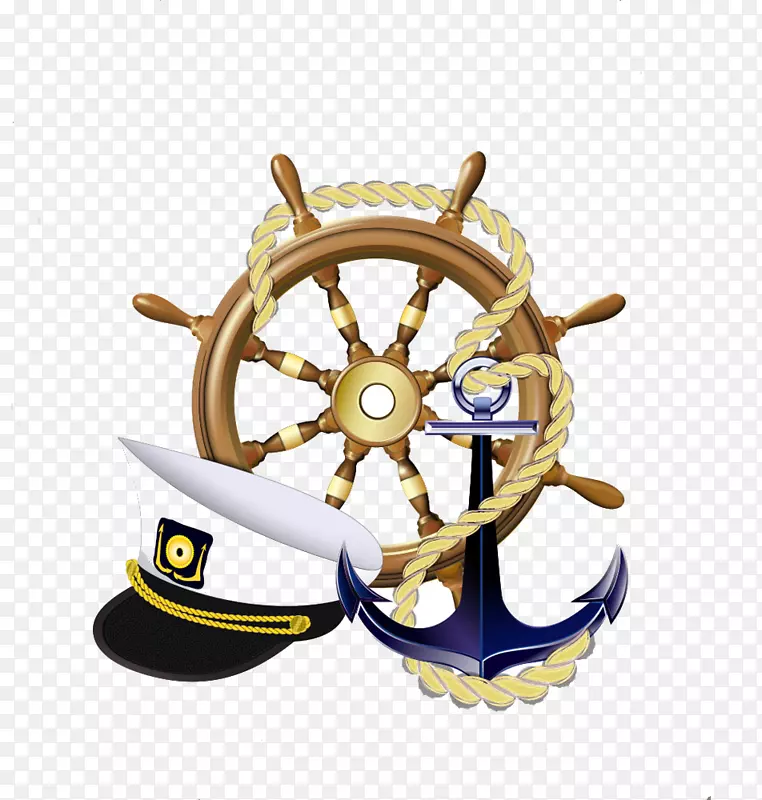 锚定水手船车轮标志舵和锚帽