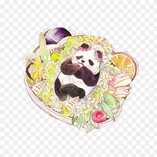 大熊猫洋葱快餐便便-熊猫米球是手绘图片材料。