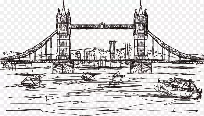 比萨塔桥斜塔画旅游景点-伦敦桥图