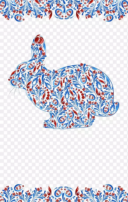 兔子土坯插画-蓝、红、白兔子扣夹免费