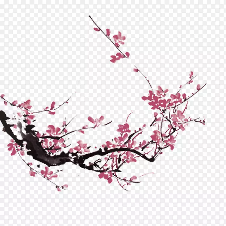 水墨画梅花画-粉红桃花中式装饰图案