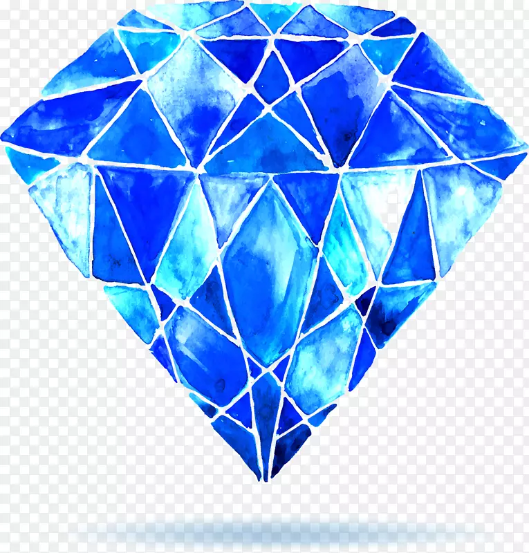 水彩画钻石摄影.蓝色钻石晶体