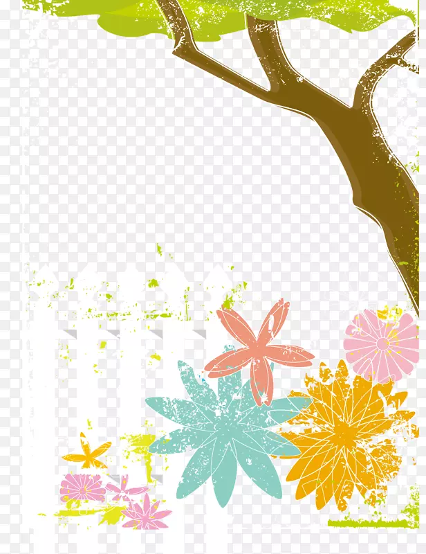 平面设计图-树花和白色栅栏