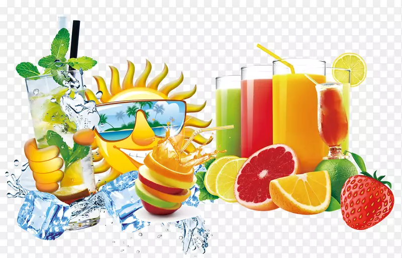 果汁水果红饮-无拉夏季饮料装饰图案