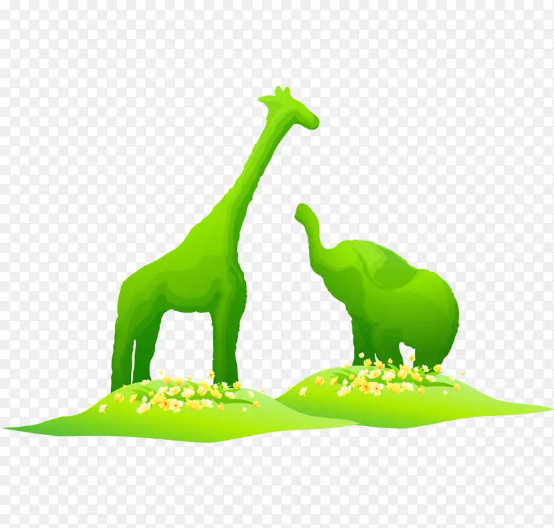 长颈鹿剪贴画手绘卡通长颈鹿绿色