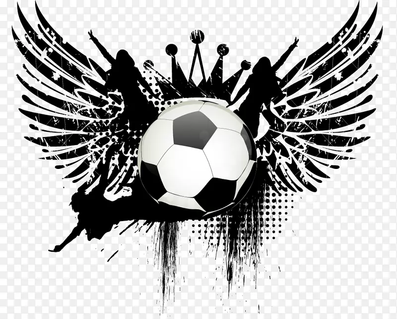 海报运动免费插画-足球翅膀背景元素