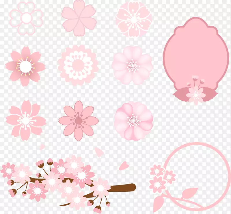 樱花插图.手绘粉红花收集