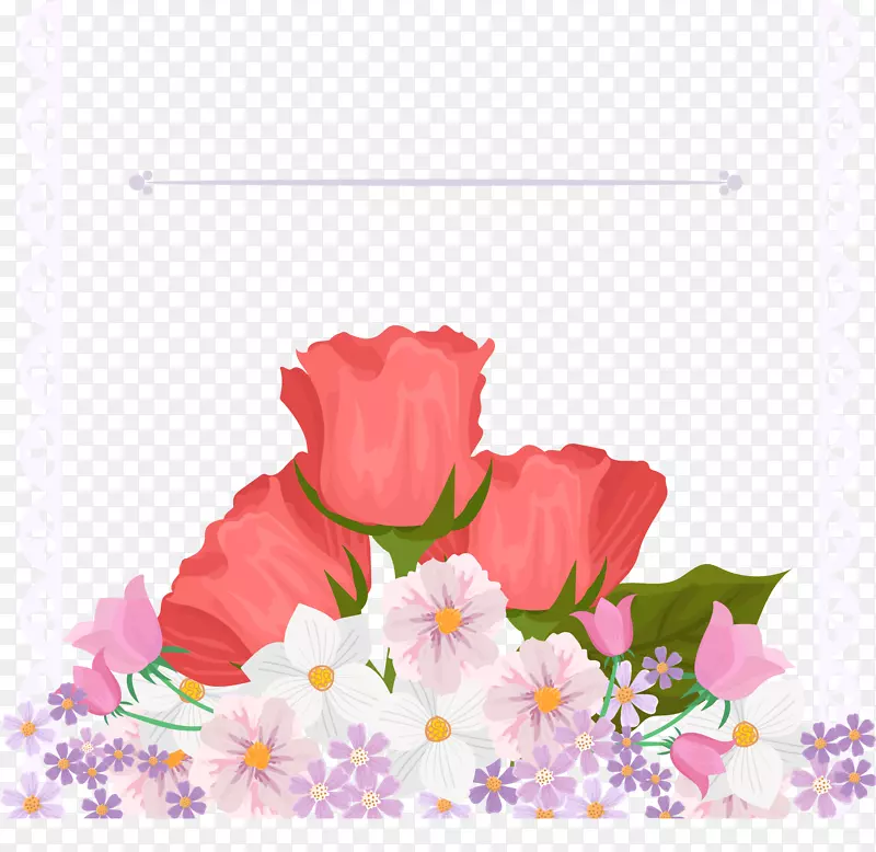 花模板插图-手工制作的玫瑰小雏菊装饰字母边框