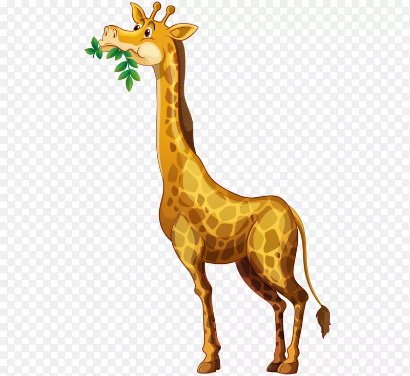 长颈鹿吃免费插图手绘卡通长颈鹿吃草