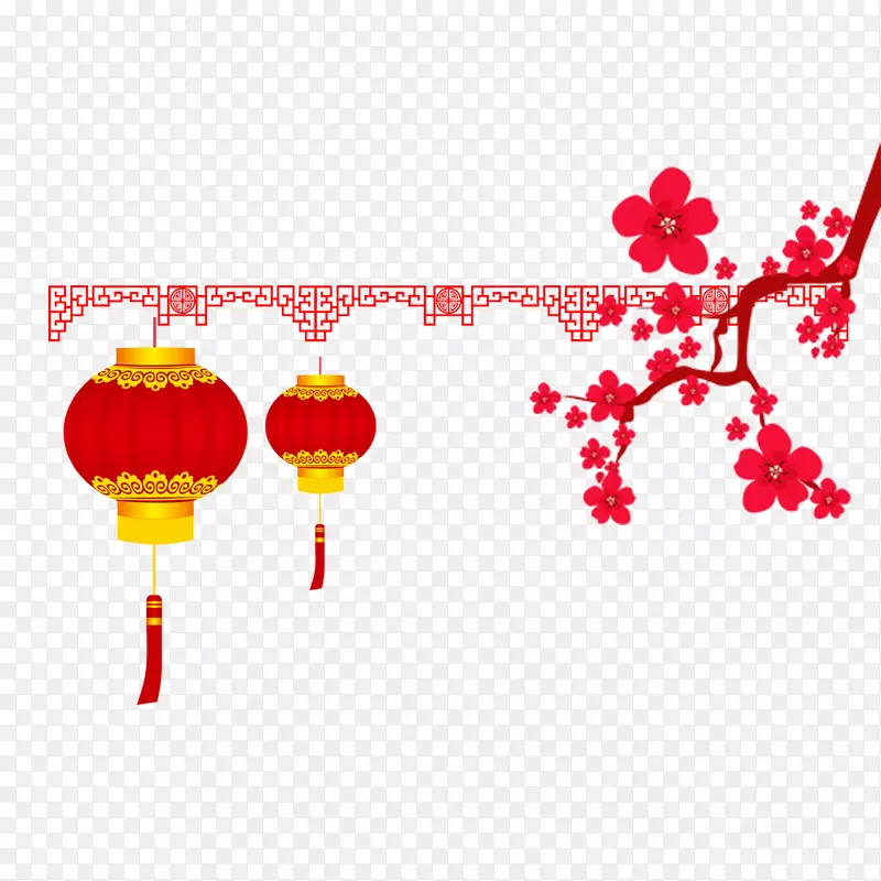 农历新年传统节日灯节红桃花春节灯笼装饰图案
