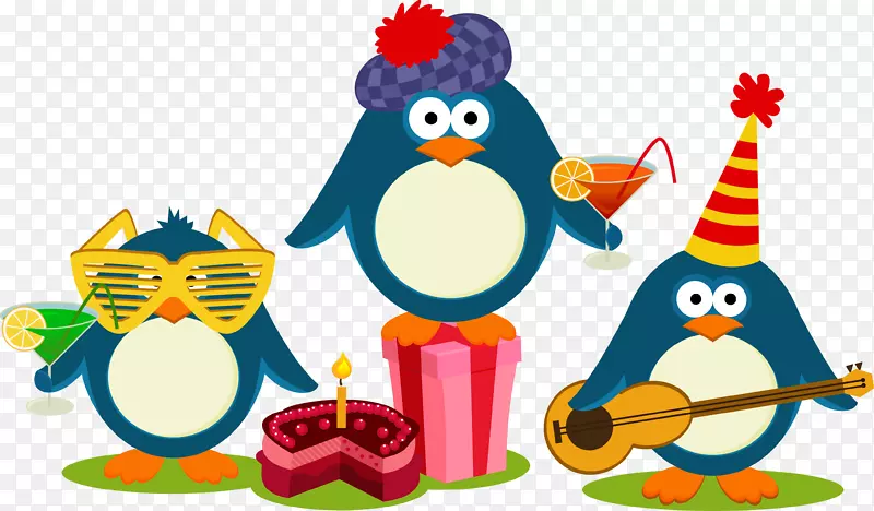 婚礼请柬企鹅贺卡画-三只卡通企鹅庆祝生日