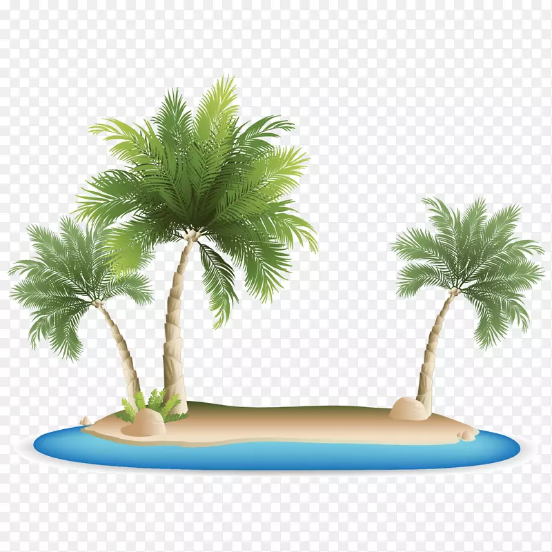 棕榈岛热带岛屿度假胜地剪贴画手绘椰子树材料