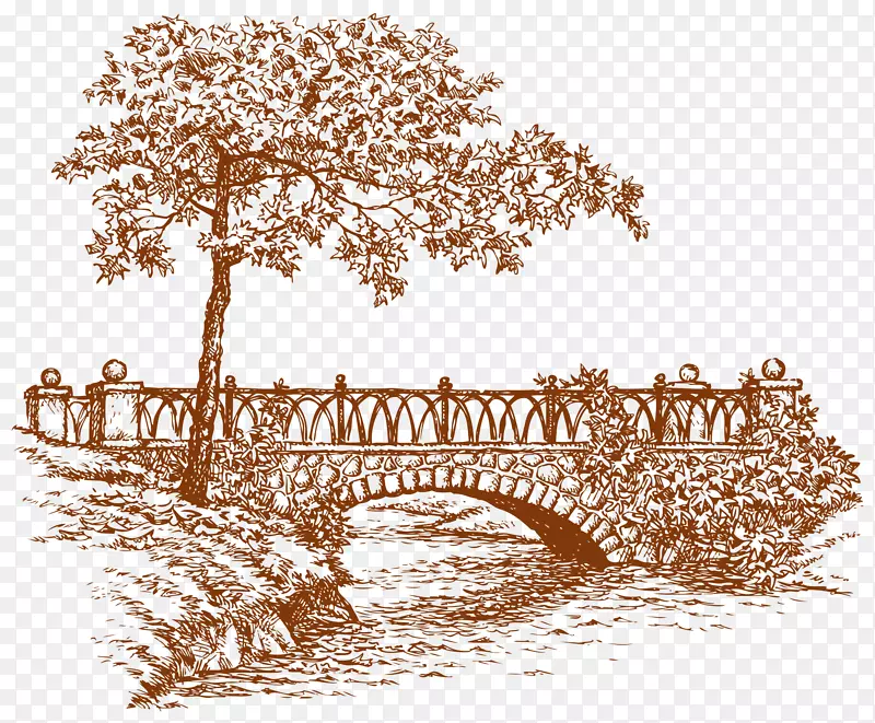 旧奥尔顿桥绘图插图.手绘古典桥梁
