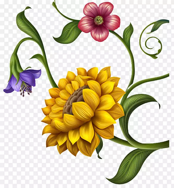 彩色植物花拼图画静物向日葵