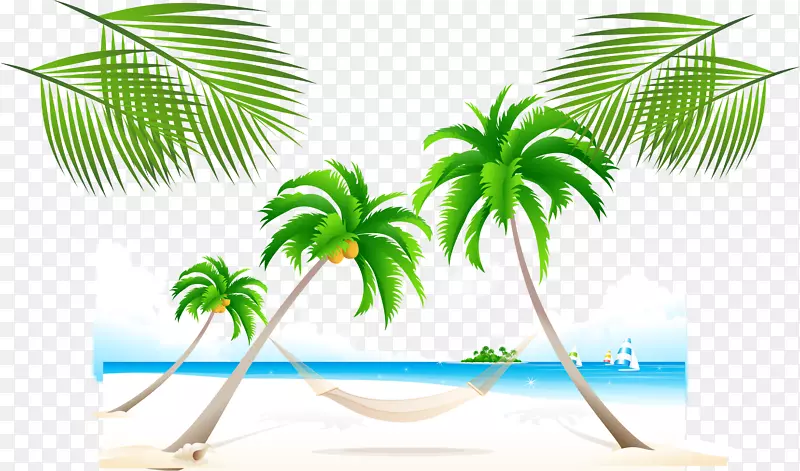 沙滩摄影剪贴画-夏季椰子树沙滩海报背景材料