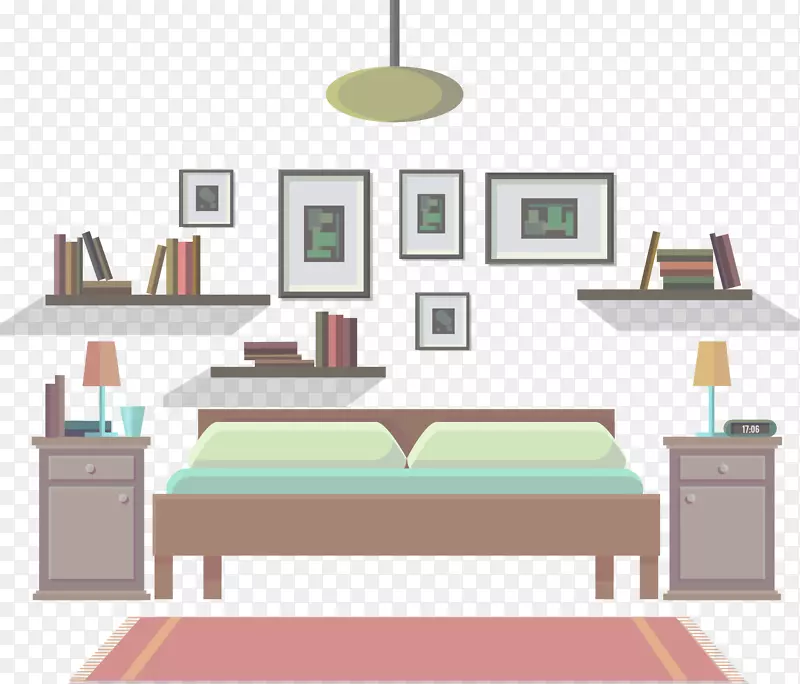 卧室绘画家具.地毯，卧室，照片墙，照片