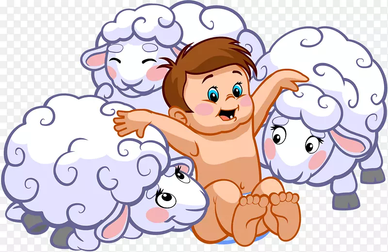 牧羊人插图-男孩和羊