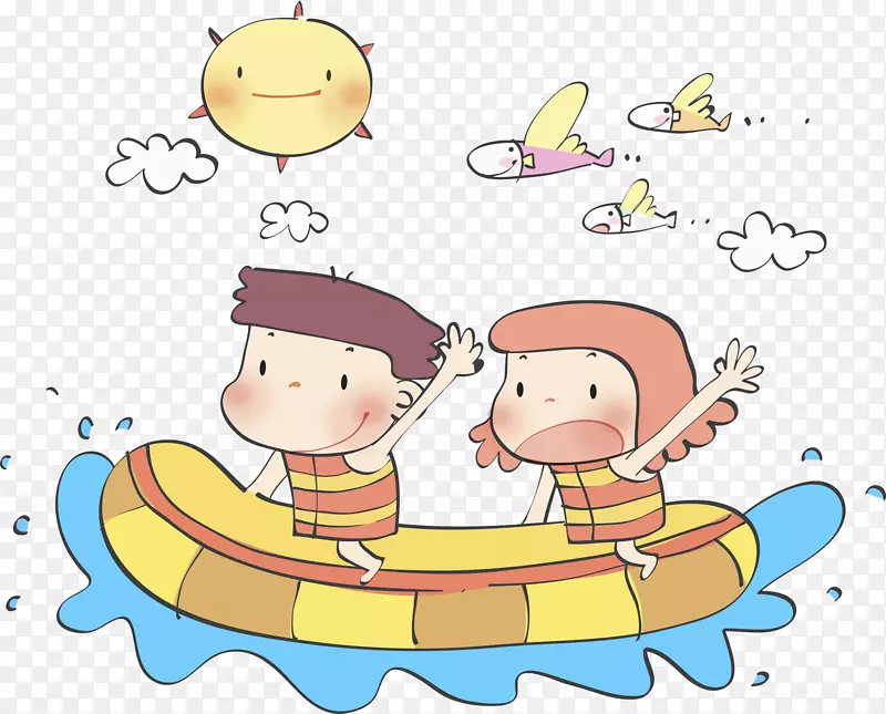 卡通儿童-划船儿童