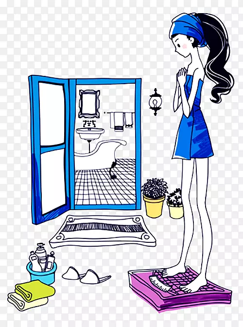 插画-免费插画-准备浴缸插画的女孩