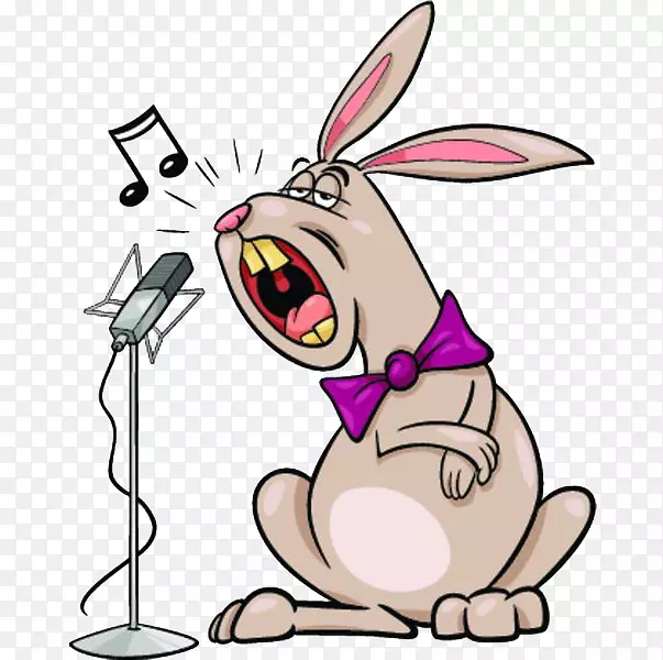 免费摄影插画-一只兔子在麦克风里唱歌