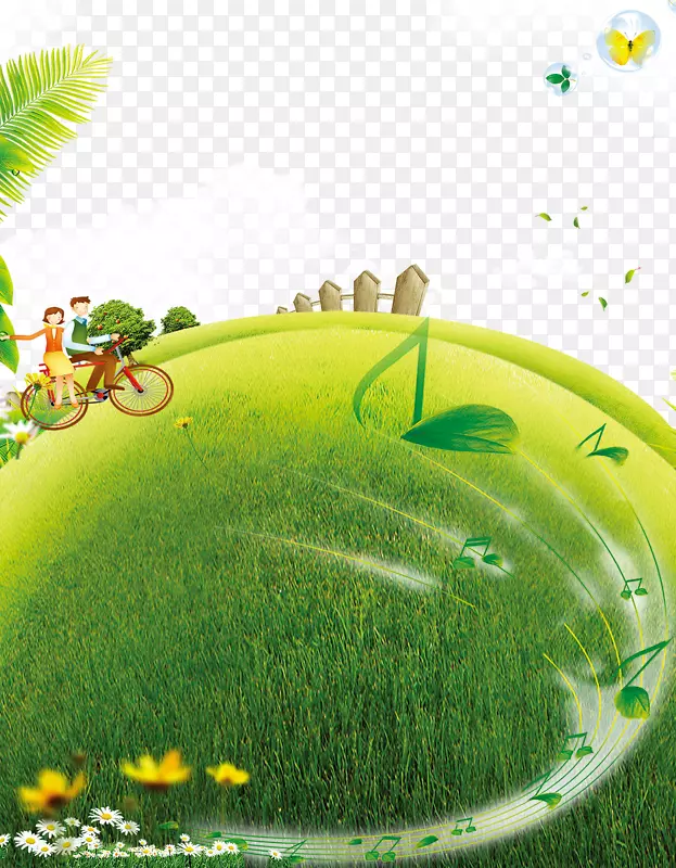 草坪自行车-青草情侣骑自行车装饰背景