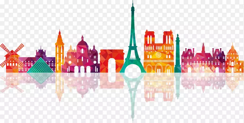 巴黎画天际线图-英国五颜六色的城市建筑轮廓