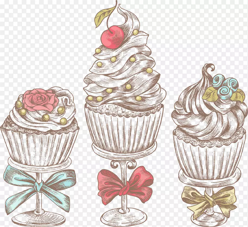 纸杯蛋糕糕点店松饼生日蛋糕-彩绘复古冰淇淋