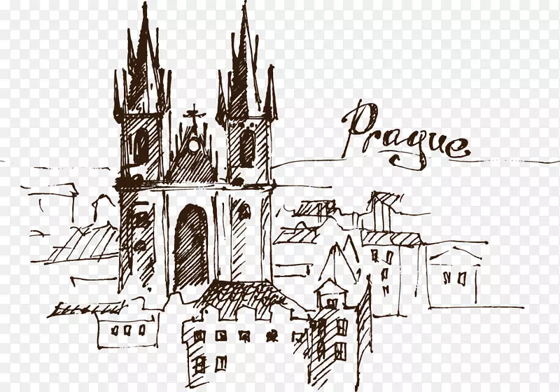 布拉格天文钟素描城堡