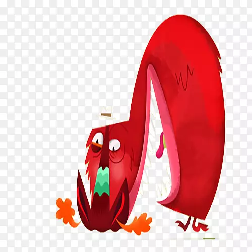 红色平面设计插图-简单的红色怪物插画