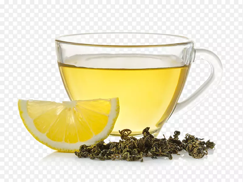 绿茶柠檬食品柠檬片和柠檬水后面的茶