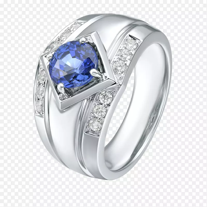 蓝宝石结婚戒指钻石戒指