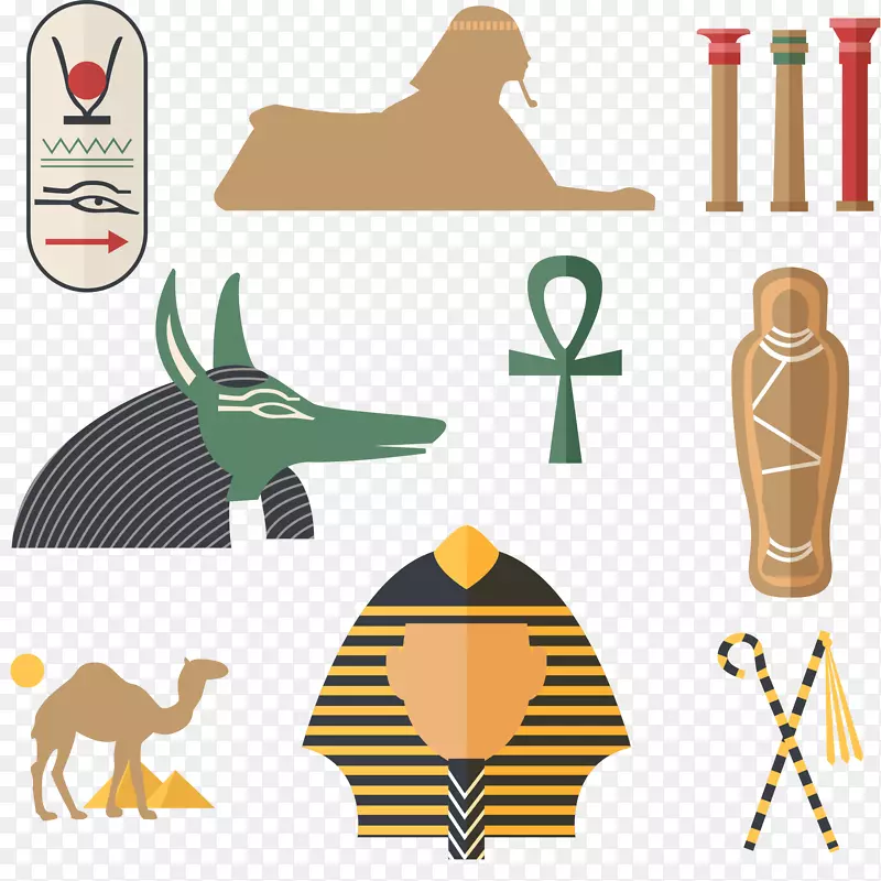 古埃及吉萨大狮身人面像文化化学元素手绘埃及人