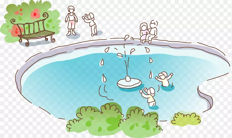 卡通喷泉插图-元素喷泉公园