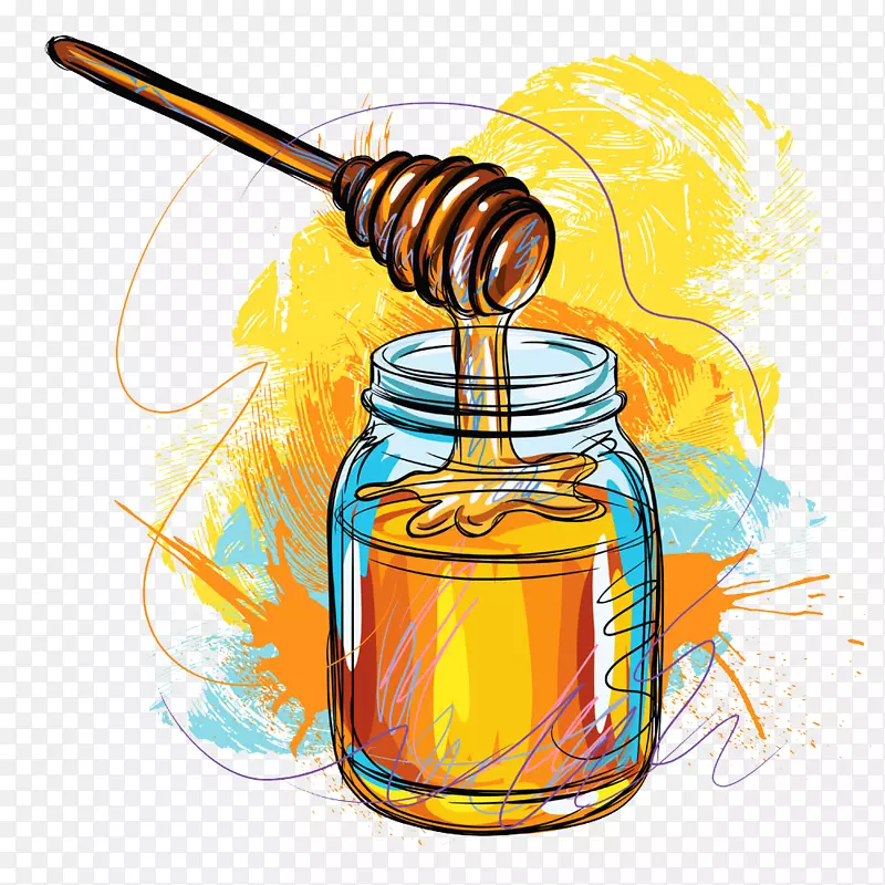 Yuja茶蜂蜜蜜蜂花蜜插图手绘美味蜂蜜