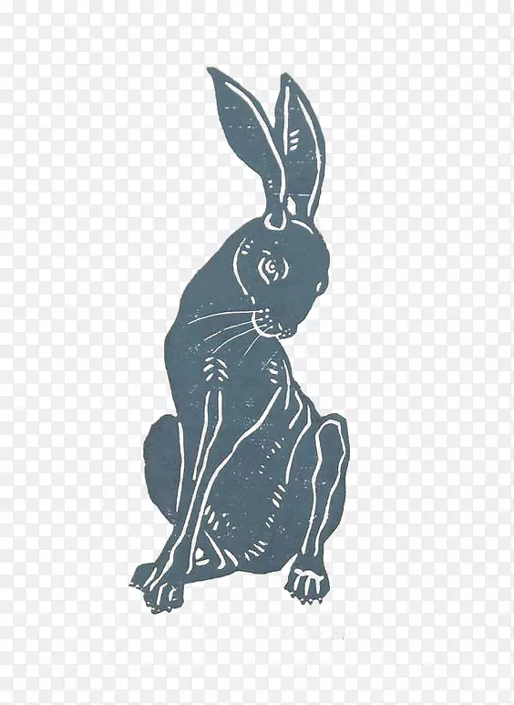 三月兔红狐版画制作木刻-兔子