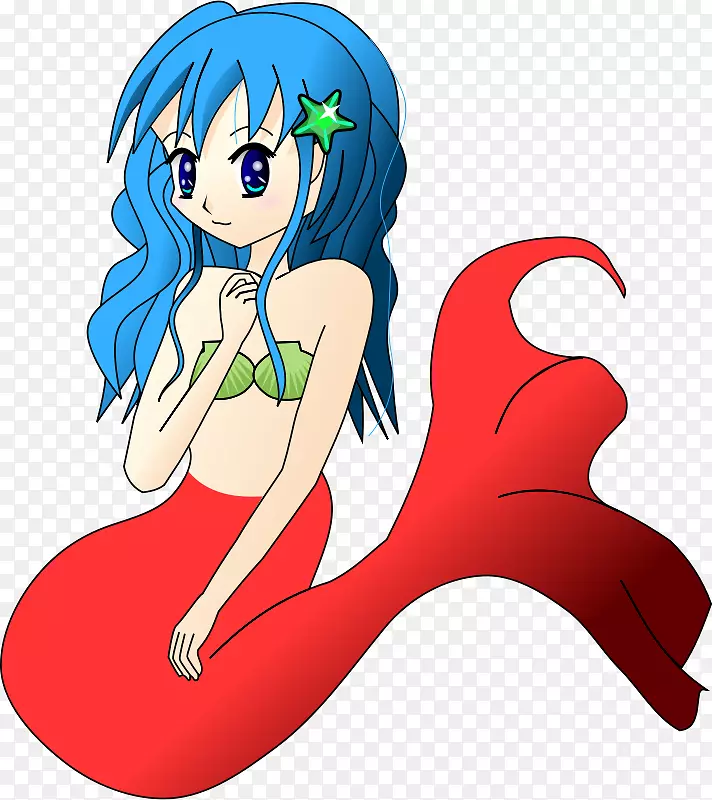 美人鱼动画剪辑艺术-蓝色头发红美人鱼尾巴