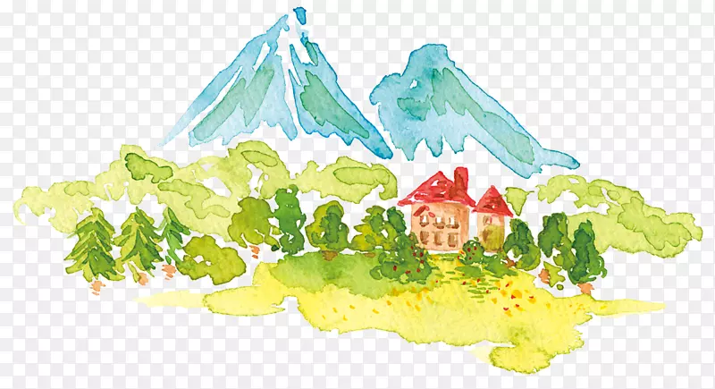 下载-乡村风景画山水画