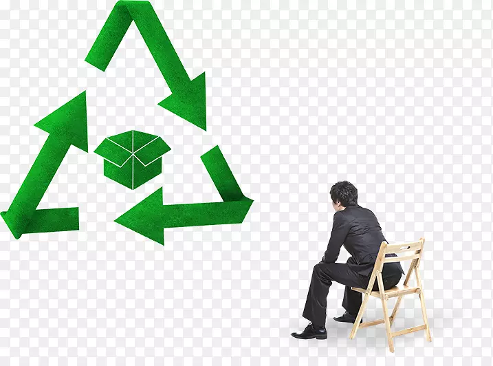 回收符号回收代码塑料回收垃圾桶绿色箭头和商人