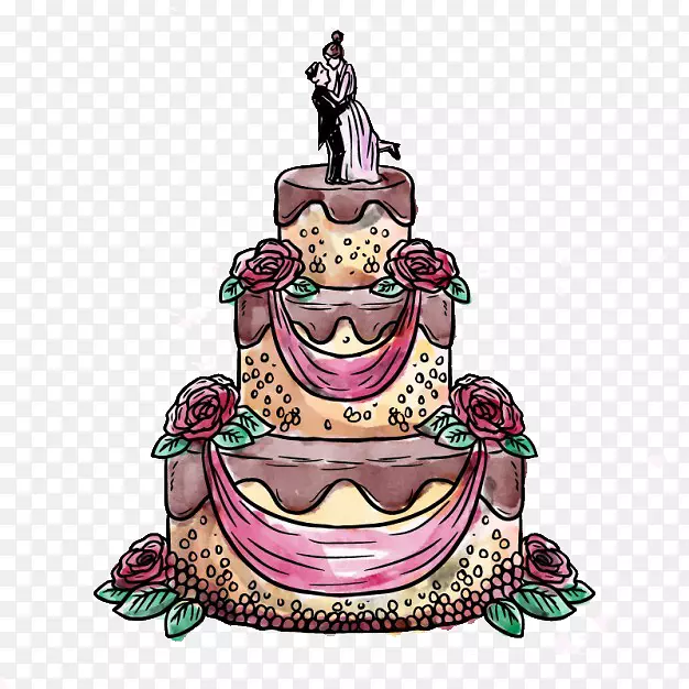 婚礼蛋糕生日蛋糕水彩画插图水彩画风格婚礼蛋糕