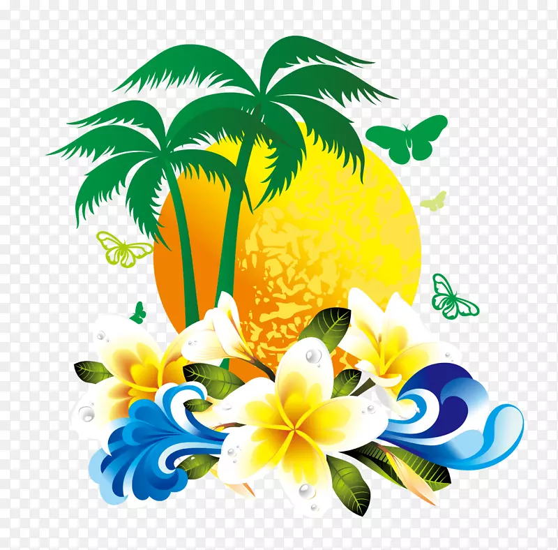 椰子-华丽的热带花卉椰子树材料