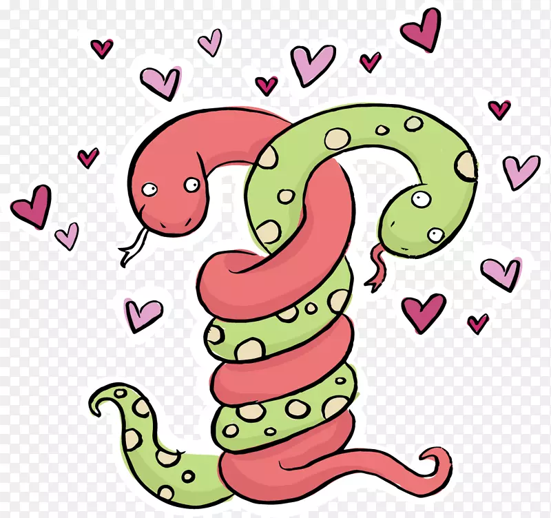 蛇形情人节画壁纸-红色绿色的蛇裹着一对夫妇
