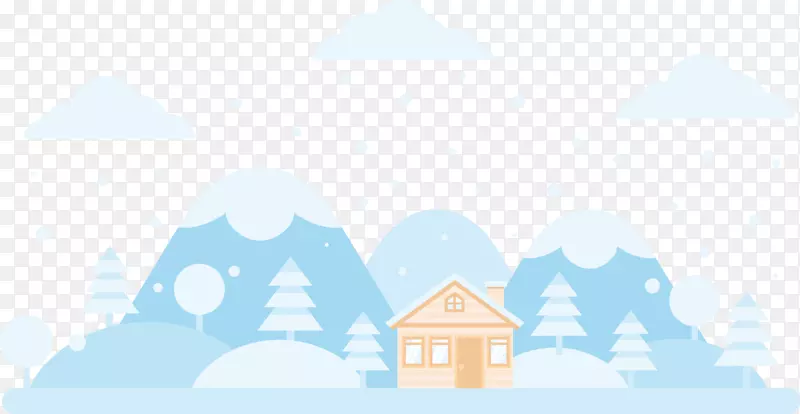 插图-雪树烟囱蓝色小屋