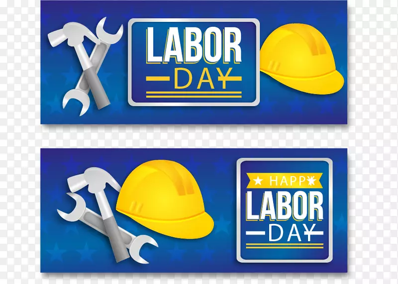 劳动节国际工人日-带头盔和工具的劳动节横幅