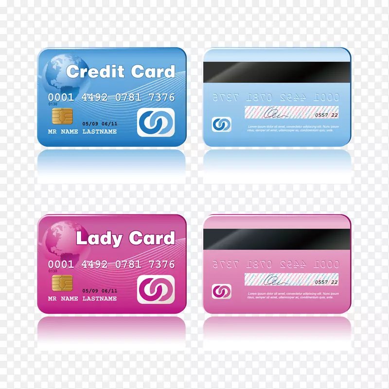 信用卡自动柜员机卡-蓝色粉红信用卡